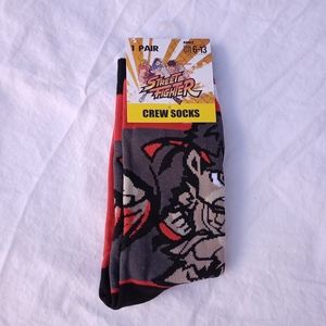 Street Fighter Crew Socks Casual Activewear Video Game Night Novelty Black Red
